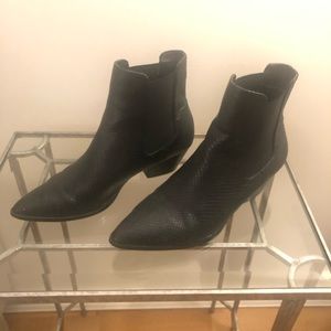 Black snakeskin ankle bootie